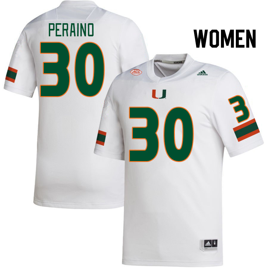 Women #30 Mike Peraino Miami Hurricanes College Football Jerseys Stitched-White - Click Image to Close